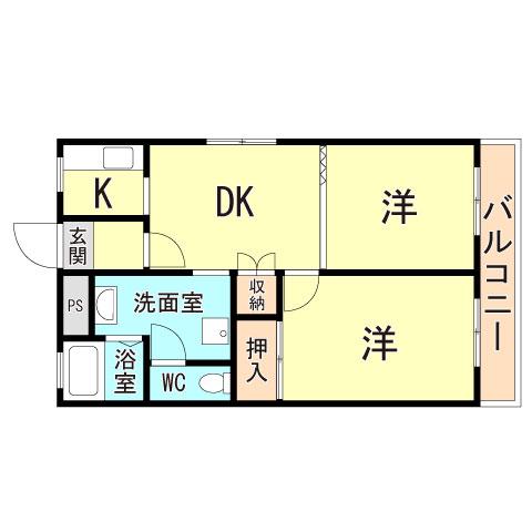 オランジュ(2DK/1階)の間取り写真