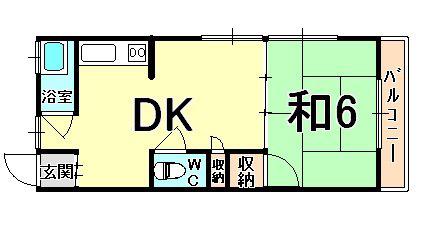 高木荘(1DK/2階)の間取り写真