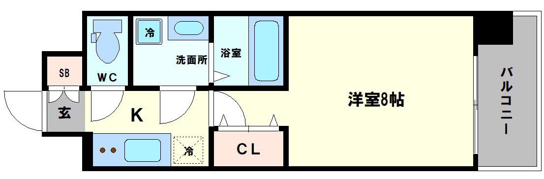 ワールドアイ難波南PORTA(1K/5階)の間取り写真