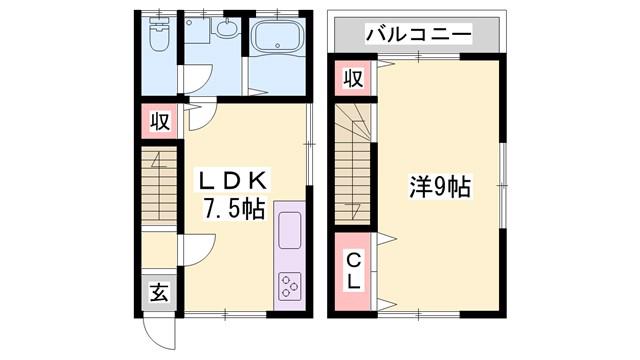 四郷町メゾネット(1LDK/2階)の間取り写真
