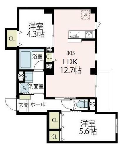 アバンティ カワサキ(2LDK/3階)の間取り写真