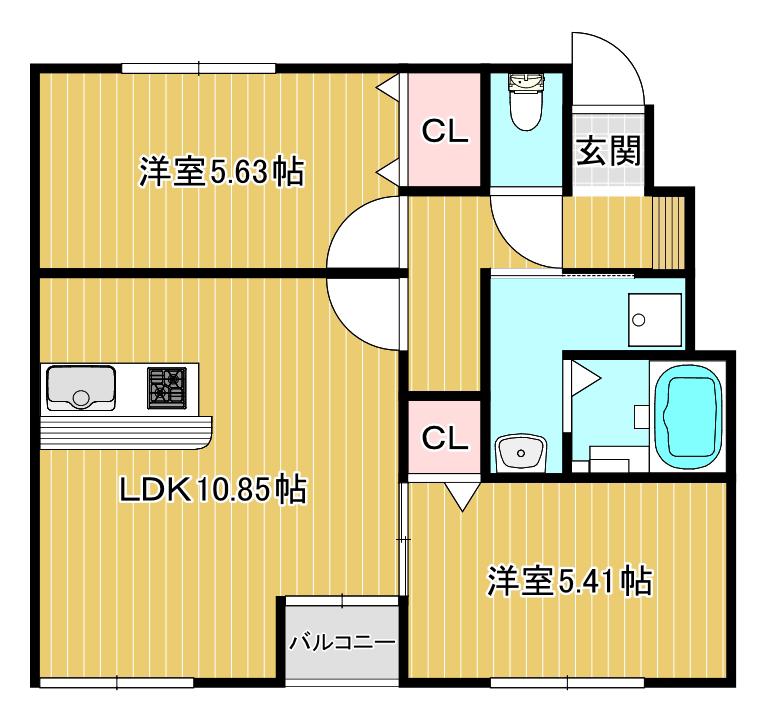 ファインI(2LDK/1階)の間取り写真