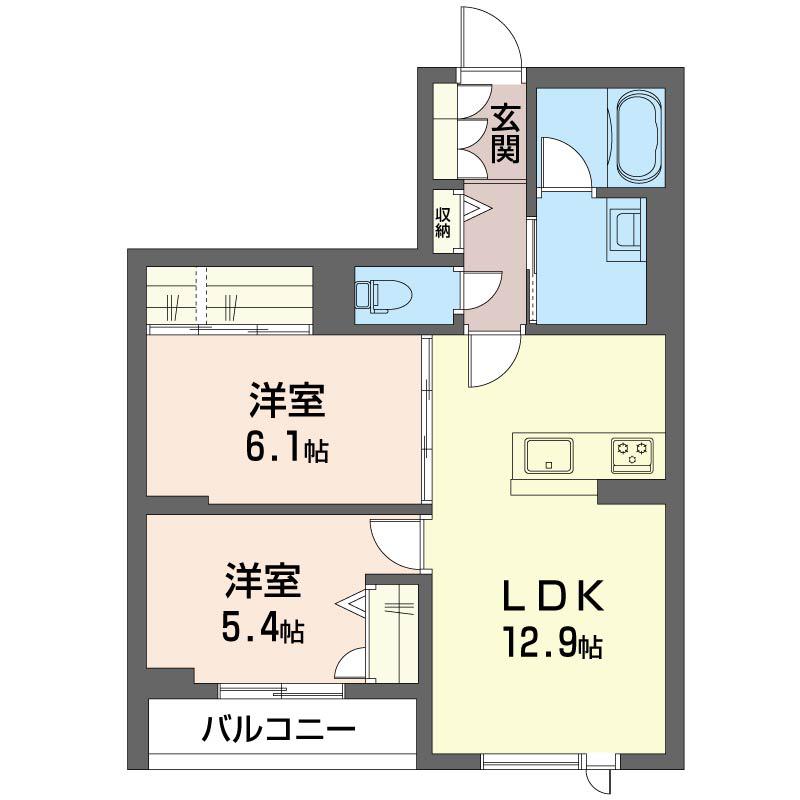 シャインバード フォーエヴァー(2LDK/2階)の間取り写真
