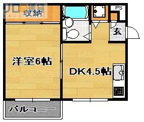 リバーサイドビューフラット(1DK/2階)の間取り写真