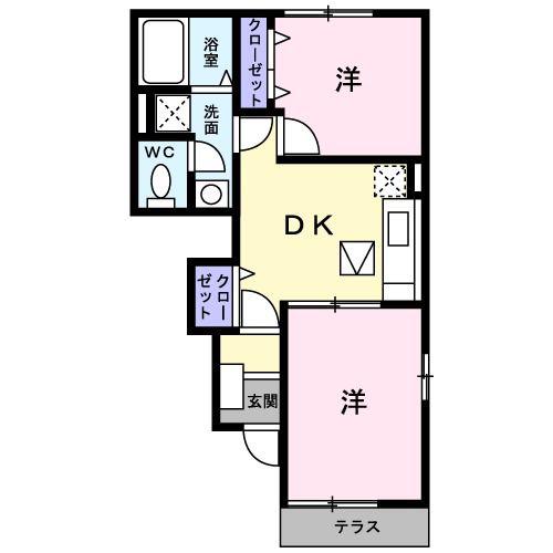 カロスアンセ弐番館(2DK/1階)の間取り写真