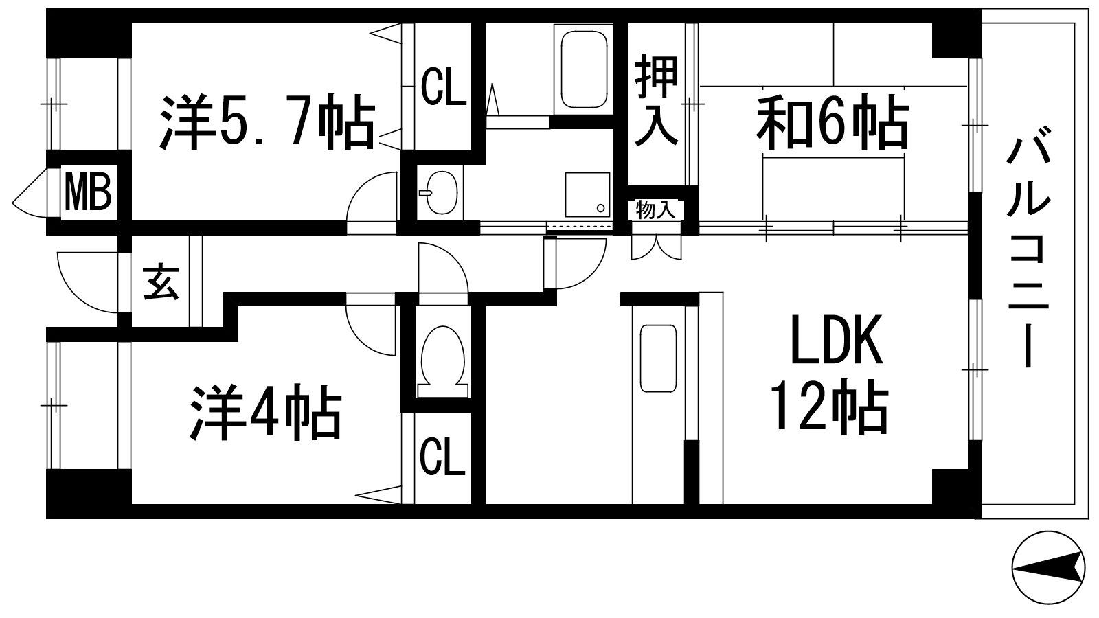 パセオ清荒神1番館(3LDK/10階)の間取り写真