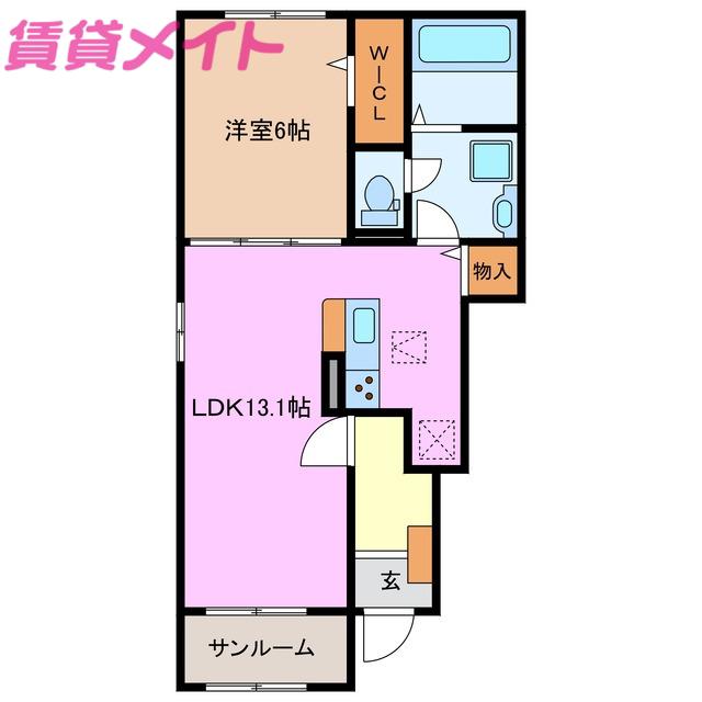 ラフォーレ三ツ谷東 B(1LDK/1階)の間取り写真