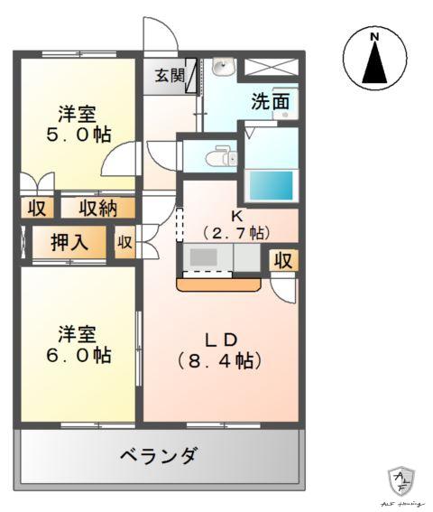 GRANDOULE M&Y(2LDK/2階)の間取り写真