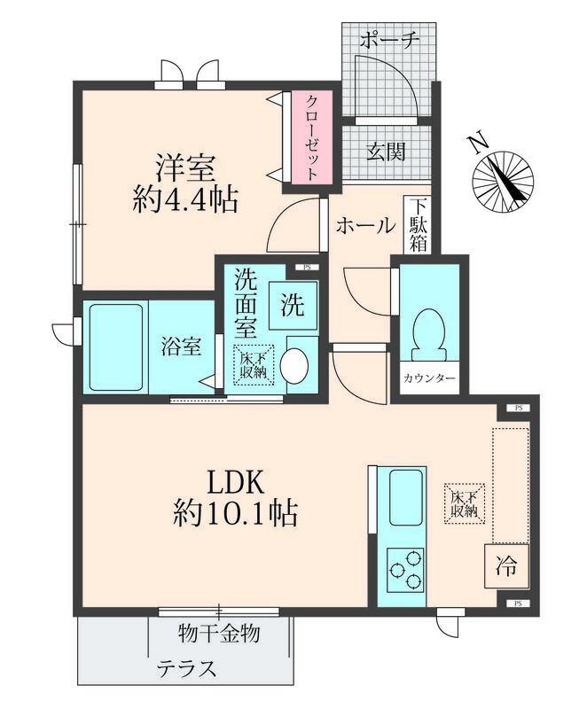 HOUSE千歳船橋(1LDK/1階)の間取り写真
