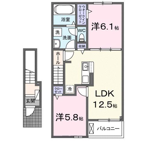 ベルカレントII(2LDK/2階)の間取り写真