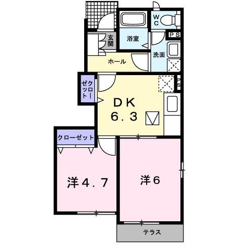 グラースメゾン泗水A(2DK/1階)の間取り写真