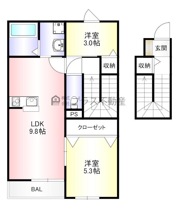 SEVEN STARS知古B(2LDK/2階)の間取り写真