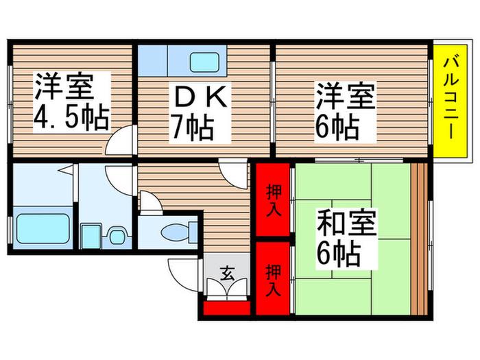 フレグランスPEAR(3DK/1階)の間取り写真
