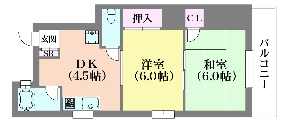 アイレス鈴蘭台(2DK/2階)の間取り写真