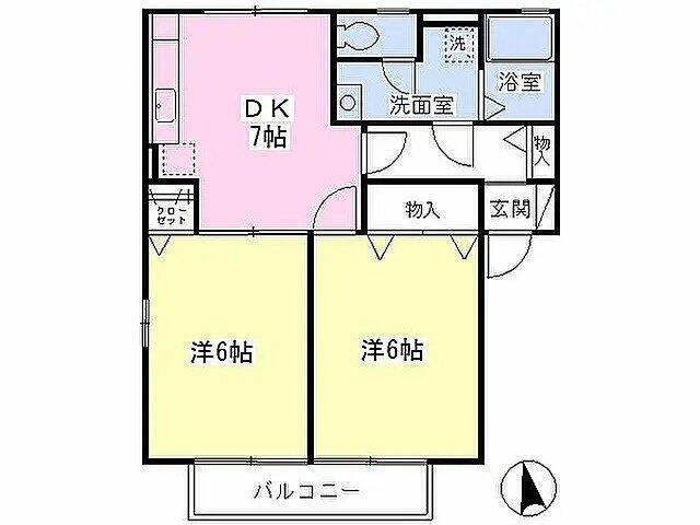 ルミエール(2DK/2階)の間取り写真