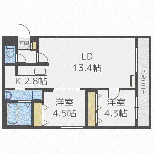 アウリィ平岸(2LDK/3階)の間取り写真