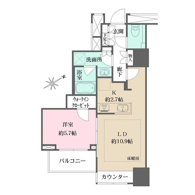 ザ・パークハウス三軒茶屋タワー(1LDK/3階)の間取り写真