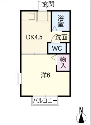 ベーシックハウスA棟(1DK/2階)の間取り写真