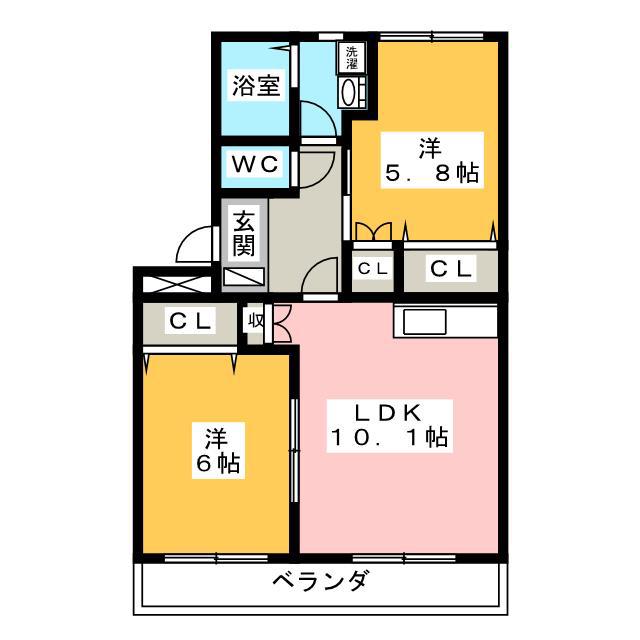 サンライズオクダ A棟(2LDK/2階)の間取り写真