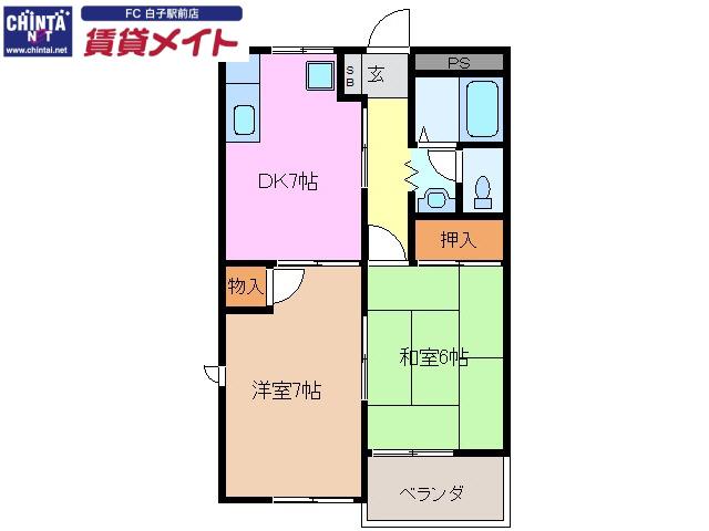 近鉄名古屋線 磯山駅 徒歩13分 2階建 築32年(2DK/2階)の間取り写真