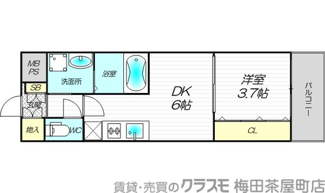 ビガーポリス412天満2丁目II(1DK/2階)の間取り写真