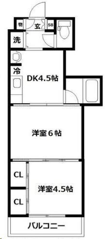 クレスト連坊(2DK/3階)の間取り写真