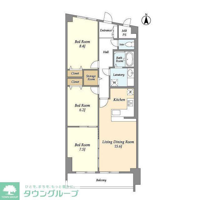 府中フラワーハイホーム(3LDK/8階)の間取り写真