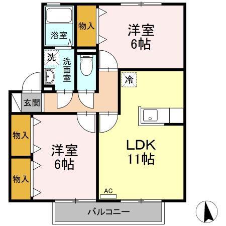 ロイヤルタウン有福B(2LDK/2階)の間取り写真