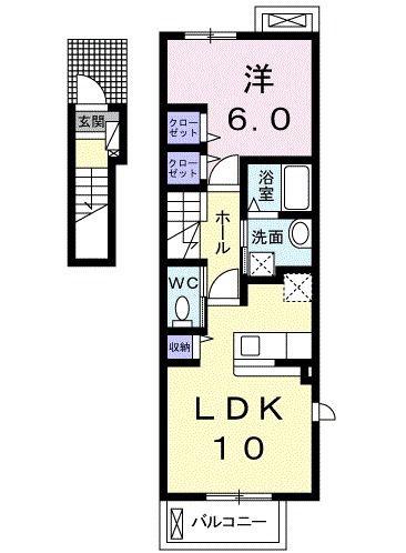 メゾンカルム(1LDK/2階)の間取り写真