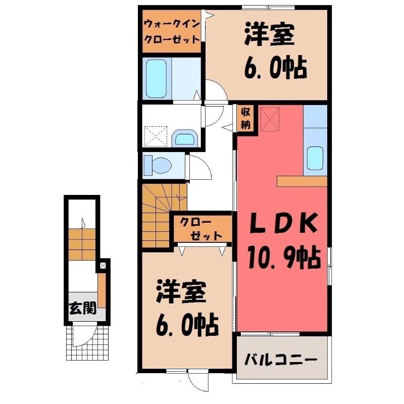 ミニヨンパレ I(2LDK/2階)の間取り写真