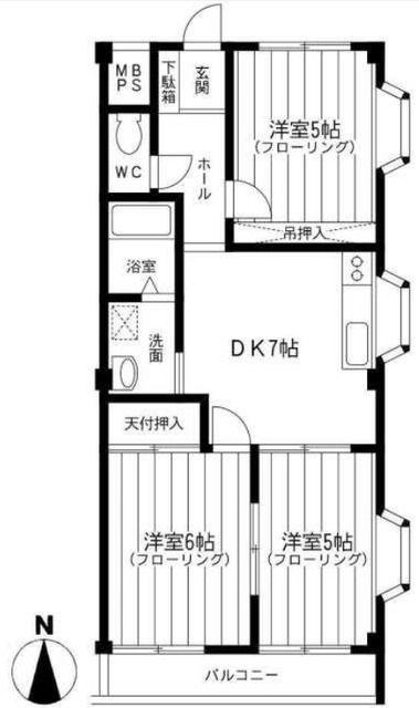 第一寺尾マンション(3DK/3階)の間取り写真