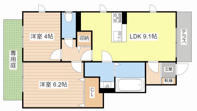PLAISIR堅田(2LDK/1階)の間取り写真
