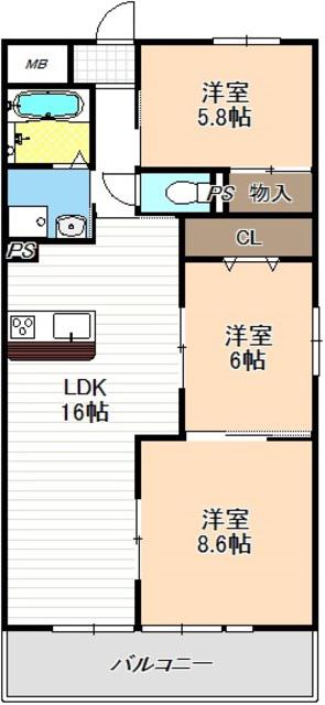 アーバンコート入場(3LDK/4階)の間取り写真