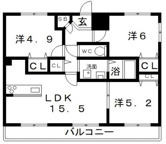 ジオVIII清水丘(3LDK/8階)の間取り写真