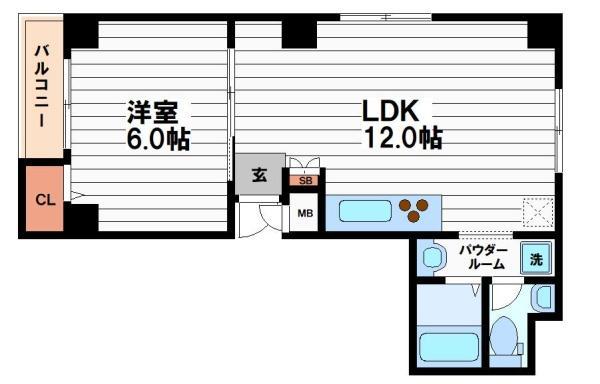 グレースメゾン谷町6(1LDK/6階)の間取り写真