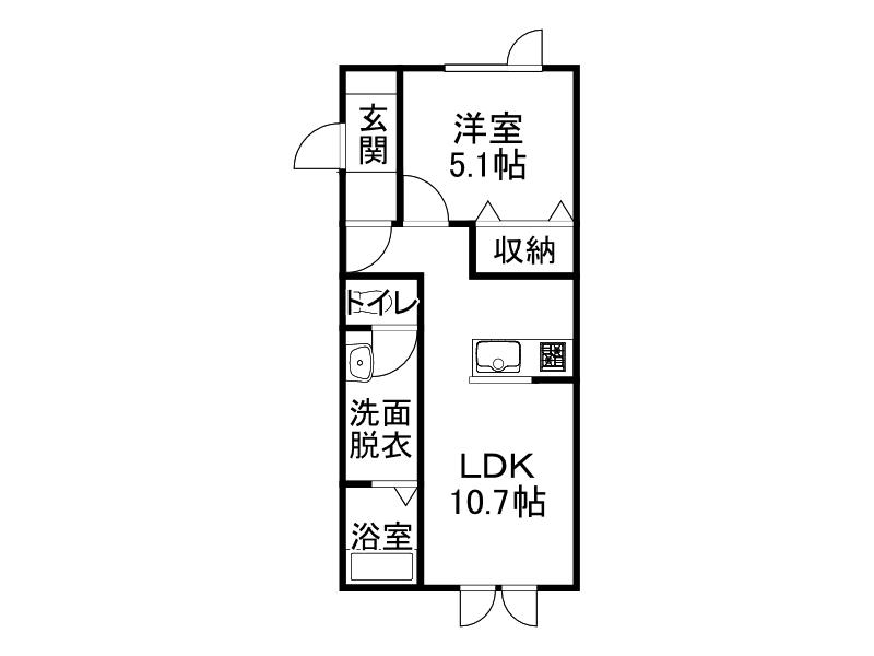 バニラスカイ(1DK/1階)の間取り写真