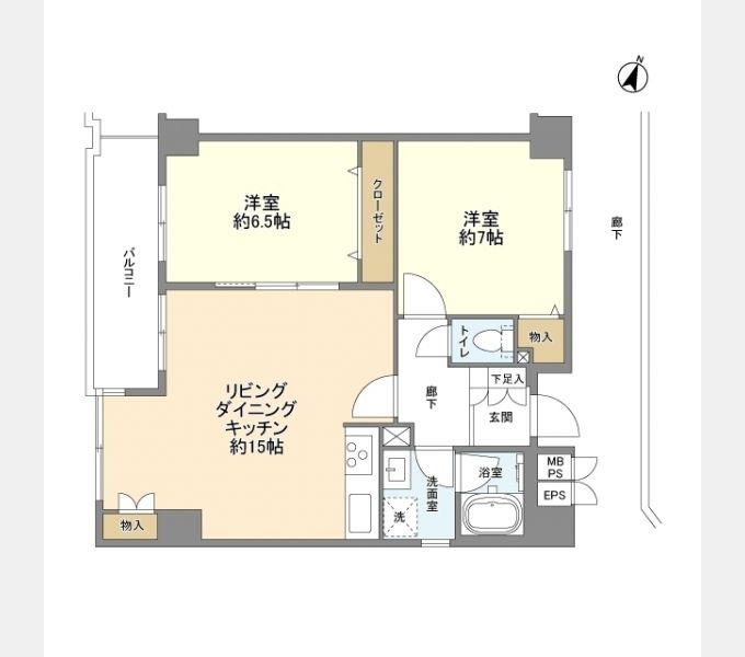 ボヌール東池袋(2LDK/7階)の間取り写真