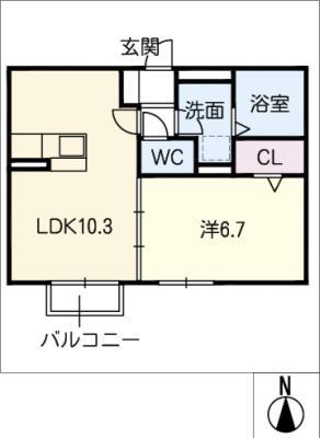 エスポワールHUG(1LDK/2階)の間取り写真