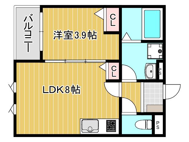 KIT石橋阪大前(1LDK/3階)の間取り写真