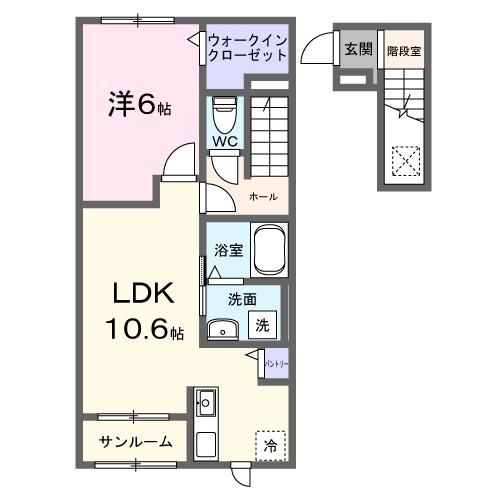リヴィエール高岡(1LDK/2階)の間取り写真
