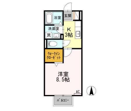 クレイン(1K/1階)の間取り写真
