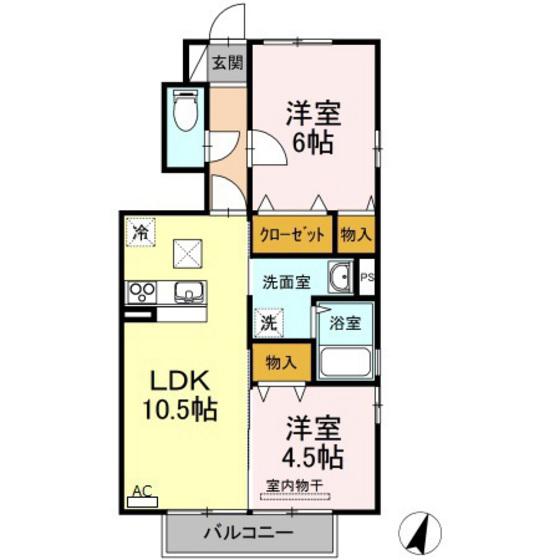 レゾナンツ B棟(2LDK/1階)の間取り写真