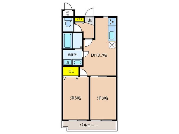 グランドハイツ港南中央(2DK/4階)の間取り写真