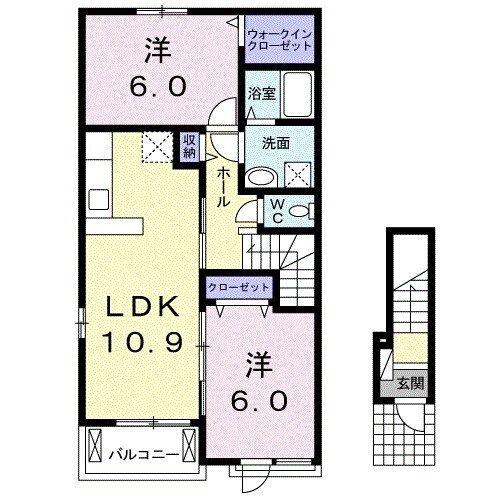 ペイサージュ B(2LDK/2階)の間取り写真