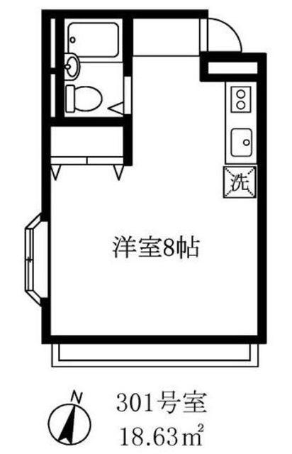 カメリア祐天寺(ワンルーム/3階)の間取り写真
