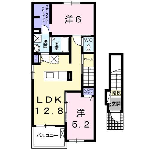 フラワーヒルI(2LDK/2階)の間取り写真