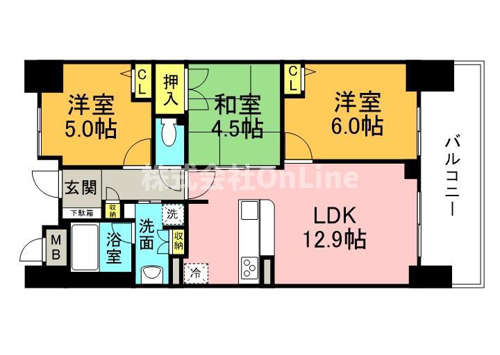EC八戸ノ里ステーションプレッソ(3LDK/14階)の間取り写真