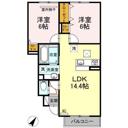 花水木ハイツ A(2LDK/1階)の間取り写真