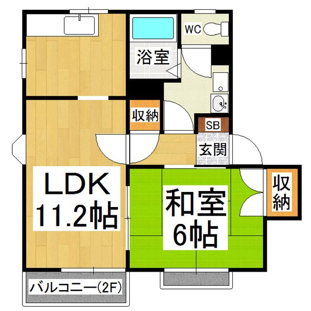 フレグランスパーシモンA・B(1LDK/2階)の間取り写真