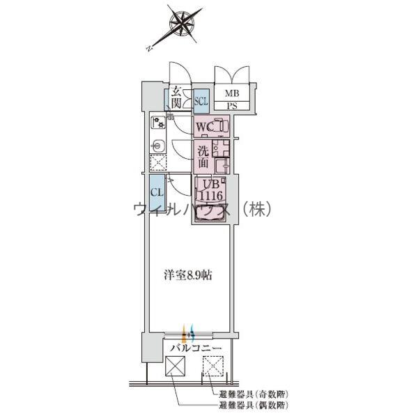 スプランディッド堺東3(1K/6階)の間取り写真